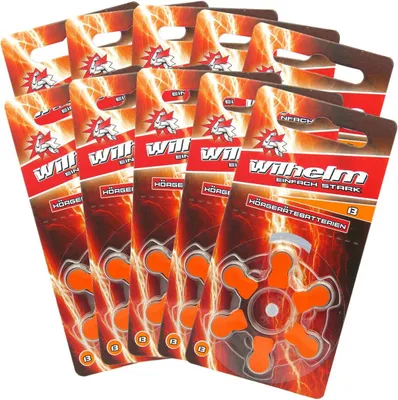 60 x WILHELM Hörgerätebatterien Typ 13 orange Hörgerätbatterie PR48 ZL2  1,4/1,45 V