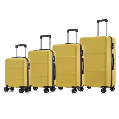 Produktbild von Suitcase Set, Rollkoffer Handgepäck, Kofferset, mit 4 Rollen 360°, Hartschalenreise Zahlenschloss, Weicher Gummigriff (4er Set, S,M,L&XL, Gelb)