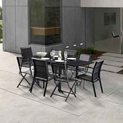 Image de Table Modulo 4/8 personnes structure en aluminium noire, plateau en verre noir