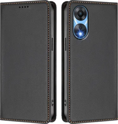 Produktbild von Handyhülle für Oppo A78 5G, Kunstleder Klapphülle Stoßfeste Magnetische Hülle mit Ständer Schwarz