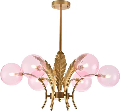 Sputnik-Kronleuchter 6-flammig, rosa/gold, Mid-Century, 51 cm