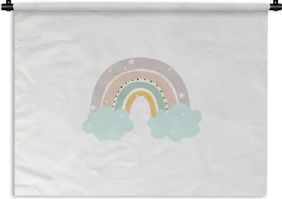 Produktbild von MuchoWow® Wandteppich Wandbehang Regenbogen - Sterne - Punkte - Wolken - Kinder 120x90 cm Tapisserie Dekoration Wandtuch - Wohnen - Aufhänger für die Wand