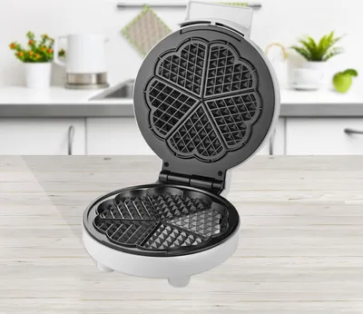 Produktbild von Waffeleisen mit Antihaftbeschichtung 5 fach Herzform 1000 Watt und wärmeisolierter Griff Waffelautomat weiss