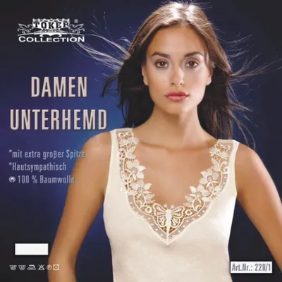 Produktbild von Toker Collection® Achselhemd »Damen Unterhemd mit extra breiter Spitze«Gr. 56/58, Wollweiß
