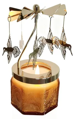 Productafbeelding van Solidchoice - Rotating Tealight Houder met Gouden Kolibrie en Ginkgo Bladeren