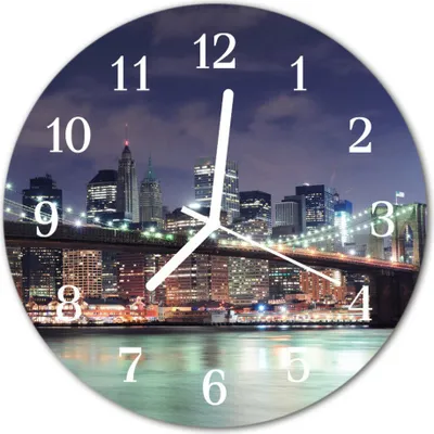 Produktbild von Glasuhr Wanduhr Küchenuhr Echt-Glas 30fi cm Skyline Brücke mehrfarbig