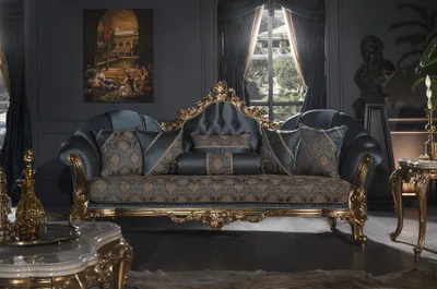 Produktbild von Sofa 3 Sitzer Blau Polstersofa Wohnzimmer Elegantes Design Klassische Luxus