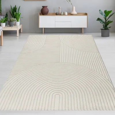Produktbild von Designer Kurzflor Teppich in Creme Größe - 200 x 290 cm