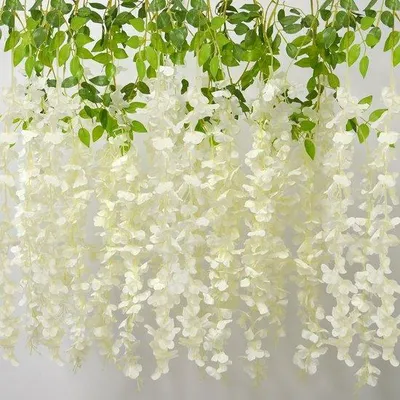 Produktbild von Unyqoos® Künstliche Blauregen-Girlanden 12er Set – realistisch wirkende Wisteria-Dekoration aus Seidenstoff, kunststoffummantelter Draht, wetterfest für Hochzeit & Wohnraum