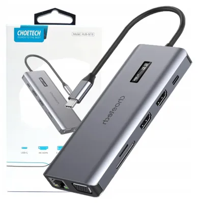 Produktbild von Choetech Multifunktions-Hub mit Display 12W1 Usbc zu Usbc/Usba/Hdmi/Vga