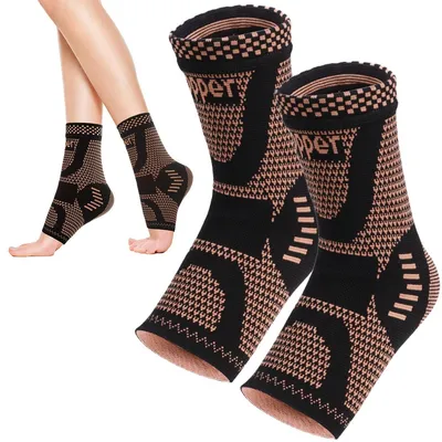 Produktbild von 2 Stück Sprunggelenkbandage, Kupfer Bandage Fußgelenk Knöchelbandage für Plantarfasziitis, Achillessehne, Beste Kompressionssocken für Damen/Männer