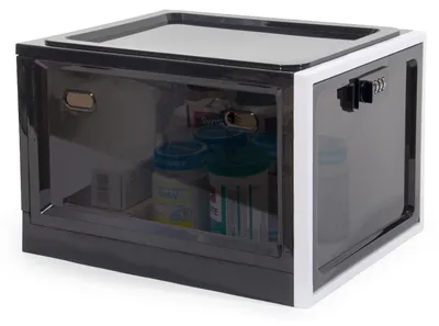 Produktbild von Abschließbare, transparente Aufbewahrungsbox für Medikamente, Handys, Süßigkeiten und Snacks, faltbar (schwarz)