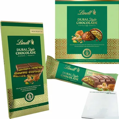 Produktbild von Lindt Dubai Style Chocolade Kollektion (145g Tafel, 90g Pralinen, 40g Riegel) + usy Block