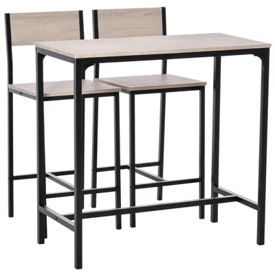 Produktbild von Bartisch Mit 2 Stühlen 3-Teiliges Tischset, Barstuhl, Mdf, Natur, Schwarz, 89X45X87Cm