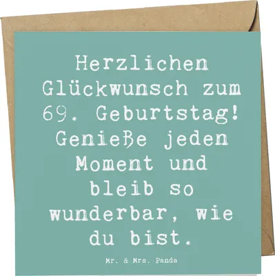 Produktbild von Mr. & Mrs. Panda Glückwunschkarte Spruch 69. Geburtstag Glückwünsche - Meeresbrise - Geschenk, faltkarte, Freude, Happy Birthday, genieße jeden Moment, anlasskarte, Alter