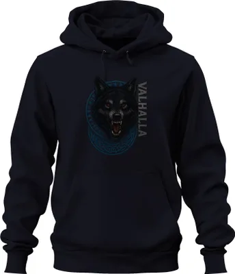 Obrázok produktu pre Viking Wolf Valhalla Runic Circle Nordic Celtic Fenrir Gothic Uni mikina s kapucňou, Navy, M
