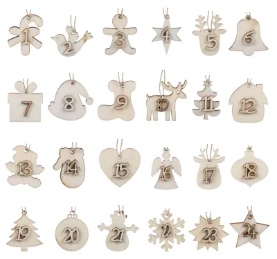 24 Holz-Anhänger mit Zahlen 1-24 für Adventskalender