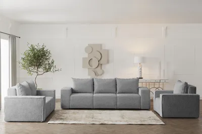 Produktbild von Sofaset Designersofa ESTELLE 3-2-1 mit Schlaffunktion Stoff Abriamo Grau