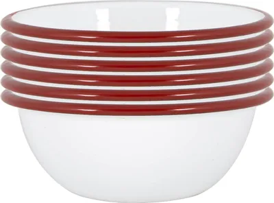 Produktbild von Argon Ta Weiße Emaille-Schüsseln - Stahl Outdoor-Camping-Geschirr Geschirr - 16cm - Rot - Packung mit 6