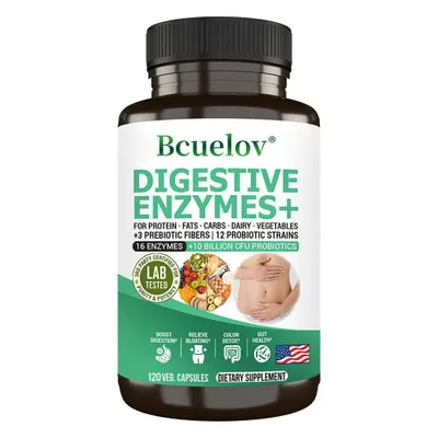 Produktbild von Digestive Enzymes + Probiotics (120 Kapseln) Nahrungsergänzungsmittel, Blähungen, Verdauung, Reinigung, Entgiftung, Magen, Darmgesundheit