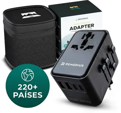 Imagen del producto de Remodius Weltstecker: Adaptador de viaje universal para más de 220 países, con 2 puertos USB-C PD, 2 puertos USB-A y un conector deslizante de tipo D