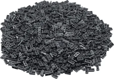 A pile of small, dark gray LEGO bricks.