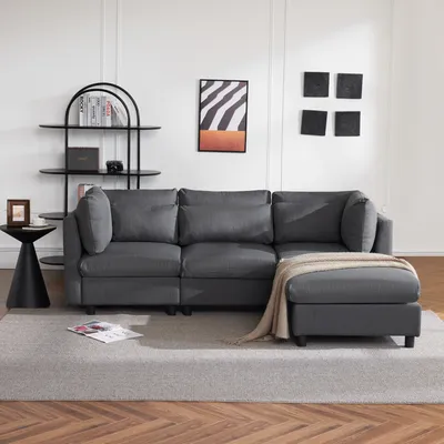 Obrázek produktu pro Sweiko moderní design, čalouněný nábytek, pohovka, třímístná pohovka, pohovka do obývacího pokoje, rohová pohovka s podnožkou, rohová pohovka ve tvaru L