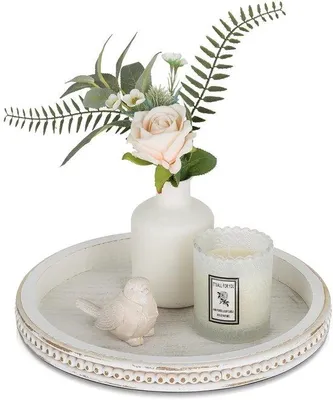 Image de Plateau décoratif en bois - style shabby chic - 1 pièce - blanc cérusé