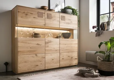 Produktbild von Highboard inkl.Beleuchtung 165x145cm 'Monza' Wildeiche geölt