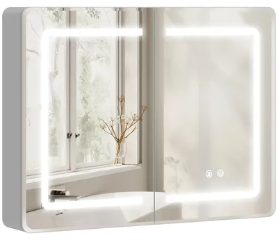 Immagine prodotto di Armadietto a specchio da bagno HOMCOM con illuminazione a LED e specchi su entrambi i lati, color argento