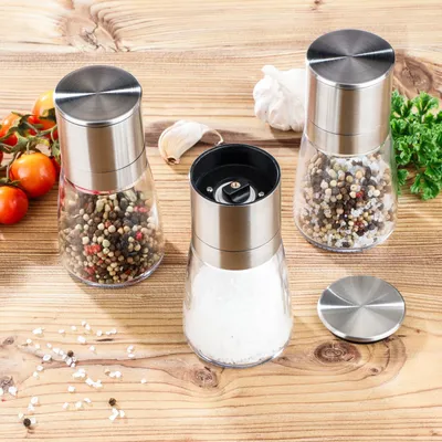 Produktbild von 3er Set Gewürzmühlen Salzmühle Pfeffermühle Mühle Chillimühle