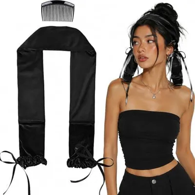 Produktbild von Schwarzes Lockenband für lange Haare über Nacht, hitzefreie Locken als Haargummi zum Schlafen, für weiche Locken und Volumen