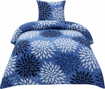 Produktbild von Fleece Bettwäsche Flausch 135x200 80x80cm Kreise Blau: 2tlg.