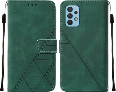 Produktbild von Galaxy A32 5G Hülle, Schlank Prägung Flip Leder Kartenfächer Schutzhülle mit Ständer für Samsung Galaxy A32 5G Grün