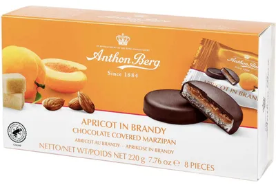 Image de Anthon Berg Pâtisseries d'abricot au Brandy Marsipan et chocolat 220g