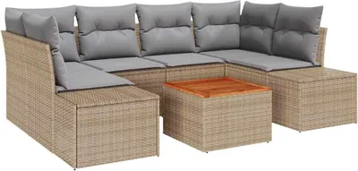 Image de Ensemble de canapé de jardin vidaXL, 7 pièces, beige, en résine tressée