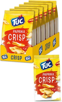 Produktbild von TUC Crisp Paprika 6 x 100g I Salzgebäck Großpackung I Kross gebackene Cracker mit Paprika-Geschmack I Extra dünn und knusprig