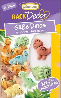 A package of decorative sugar dinosaurs for baking.