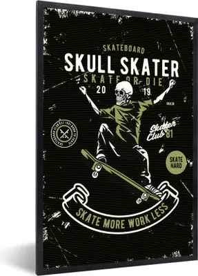 Produktbild von MuchoWow® MuchoWow® Gerahmtes Poster Skelett - Skateboard - Vintage - Zitat 20x30 cm - Poster mit zchwarzem Bilderrahmen - Drucken - Bilder Poster im Rahmen