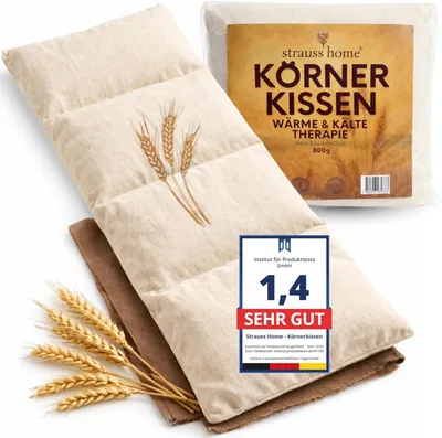 Productafbeelding van Warming kussen met korrels - Geschikt voor gebruik in de magnetron - Verlicht spanningen in de nek, schouders en rug - Gemaakt van natuurlijke tarwekorrels - 20 x 50 cm