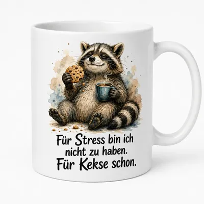Produktbild von Waschbär Anti-Stress-Tasse - lustiger Spruch - weiß aus Keramik 330 ml