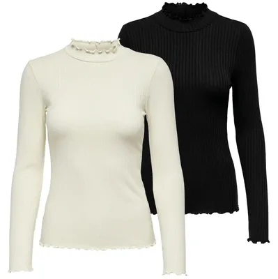 Produktbild von JDY Damen Shirt FRANSISKA Stehkragen mit Wellenkante Langarm | 2 Stück