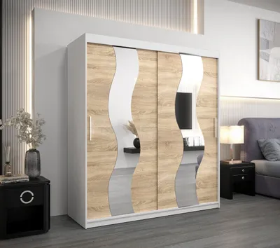 Produktbild von Schwebetürenschrank LINA – Breite 180 cm, Weiß / Eiche Sonoma