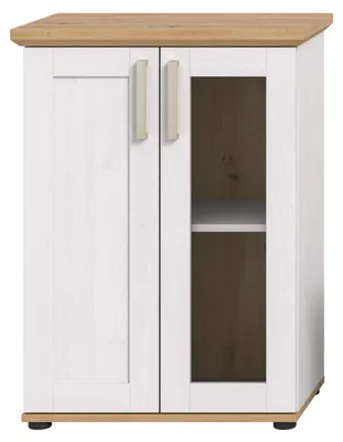 Produktbild von Verona Vitrinenschrank hängend oder stehend 1 Tür 1 Glastür weiß, Eiche Nachbildung.