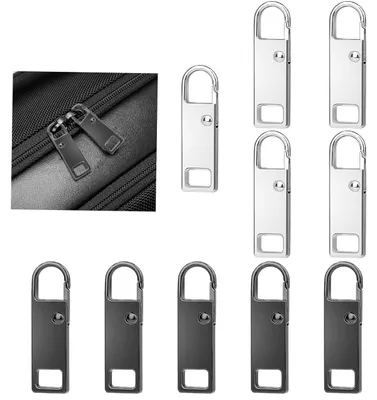 Reißverschluss-Anhänger, 10 Stück, Metall, 5 silber & 5 schwarz