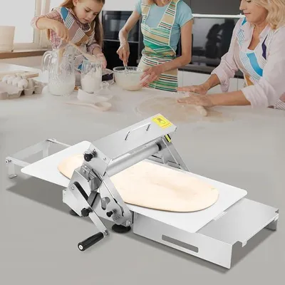 Produktbild von Manuelle Teigausrollmaschine mit Einstellbarer Dicke Von 0–25 mm, Teigmaschine Aus Edelstahl Teigausroll Blätterteig Maschine, Faltteigmaschine für Croissants und Pizzabäckereien
