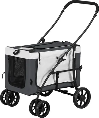 Produktbild von 2 In 1 Hundebuggy Haustierwagen Hundetrolley Mit Abnehmbarem Korb, 2 Sicherheitsleinen Klappbarer Katzenwagen Für Kleine Und Miniaturhunde