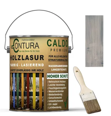 Produktbild von Contura Holzlasur Langzeitschutz Lasur + Pinsel Holz Außen Dauerschutzlasur Holzfarbe - 2,5Liter + Pinsel / Silbergrau - K6895