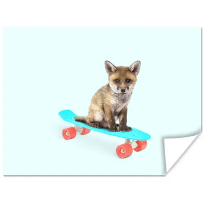 Produktbild von MuchoWow® Poster Fuchs - Tiere - Skateboard - Blau 160x120 cm - Foto Plakat