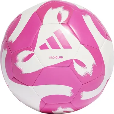 A pink and white Adidas soccer ball.